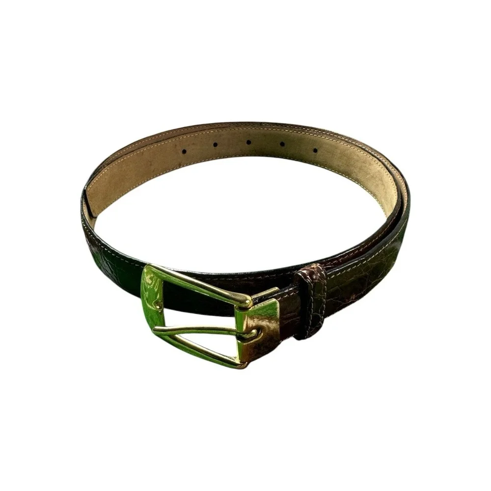 Saks Off Fifth Brown Genuine Caiman Crocodille Mens Belt Size 32 NEW